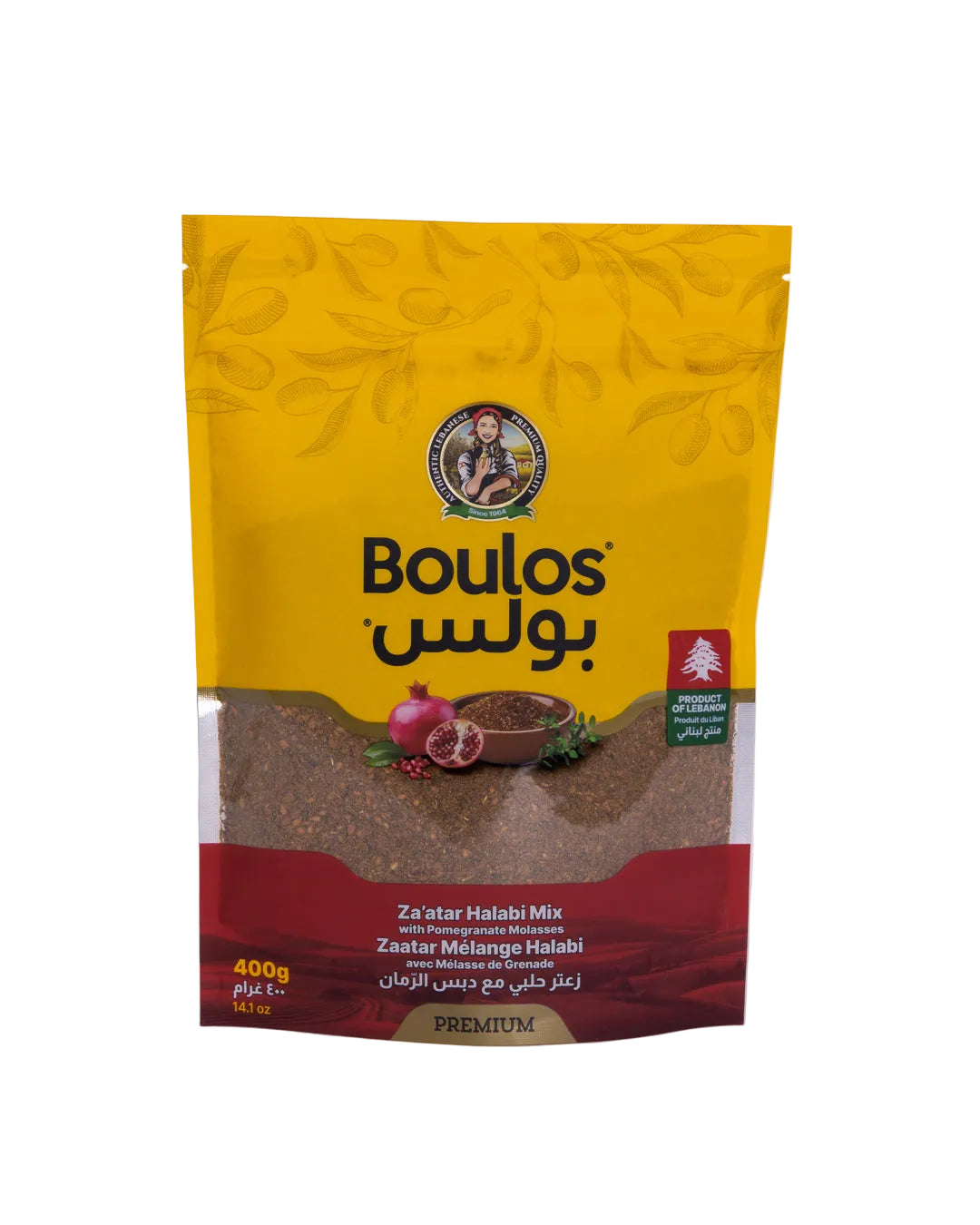 Boulos Natural Thyme Extra "Zaatar" Halabi Mix with Pomegranate Molasses Stand-Up Pouch 400G Net Weight