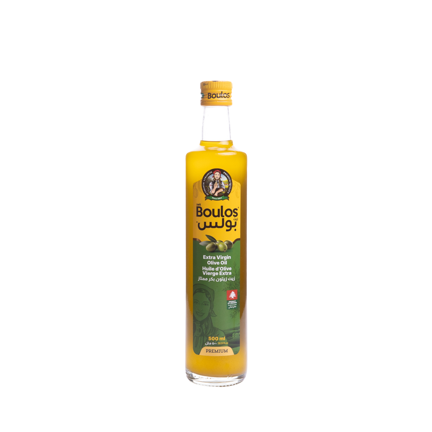BOULOS Extra Virgin Olive Oil 500ML "Dorica" Round Clear Glass Bottle