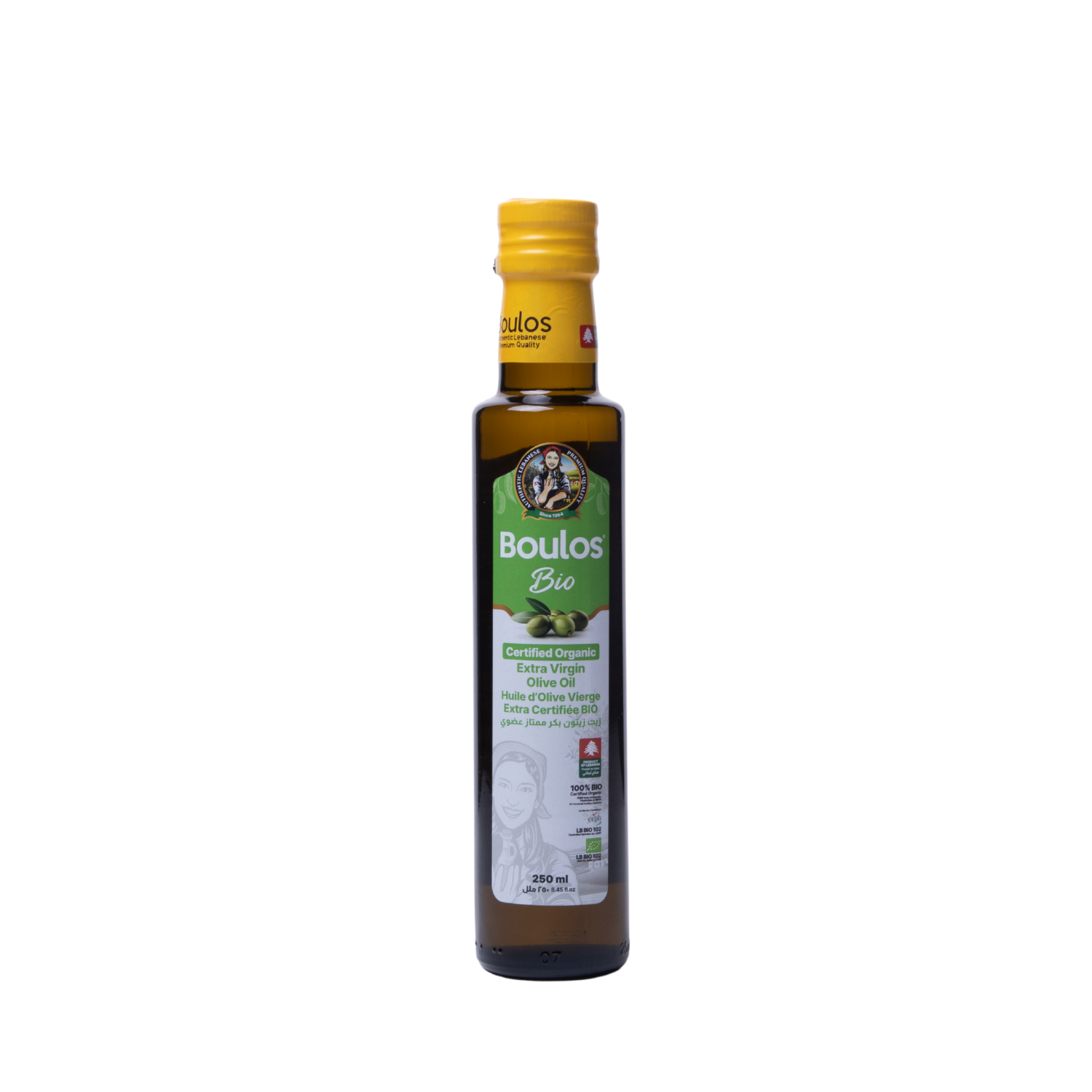 Boulos Bio Certified Organic Extra Virgin Olive Oil 250ML “Dorica” Round Green Glass Bottle