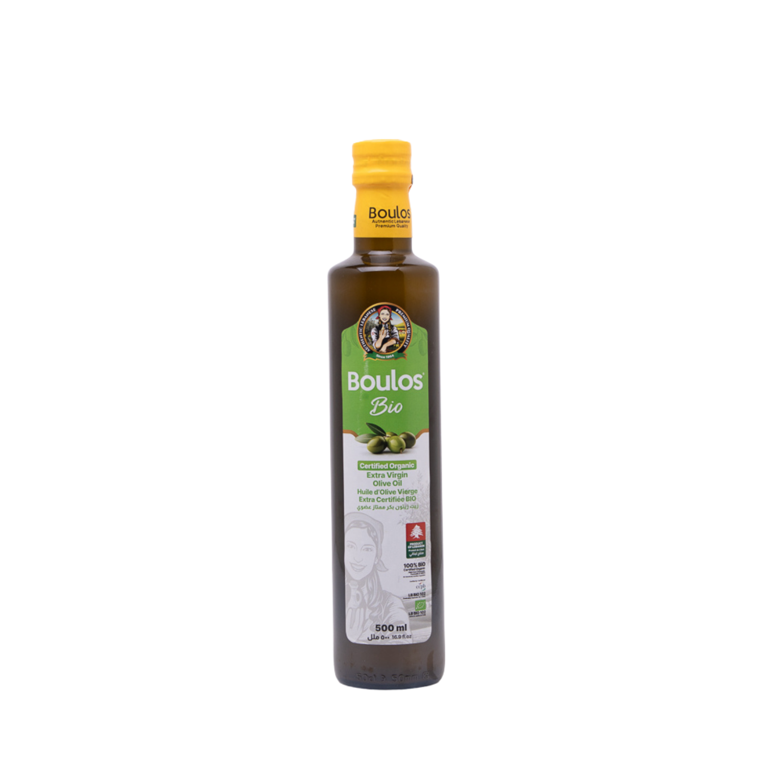 Boulos Bio Certified Organic Extra Virgin Olive Oil 500ML “Dorica” Round Green Glass Bottle