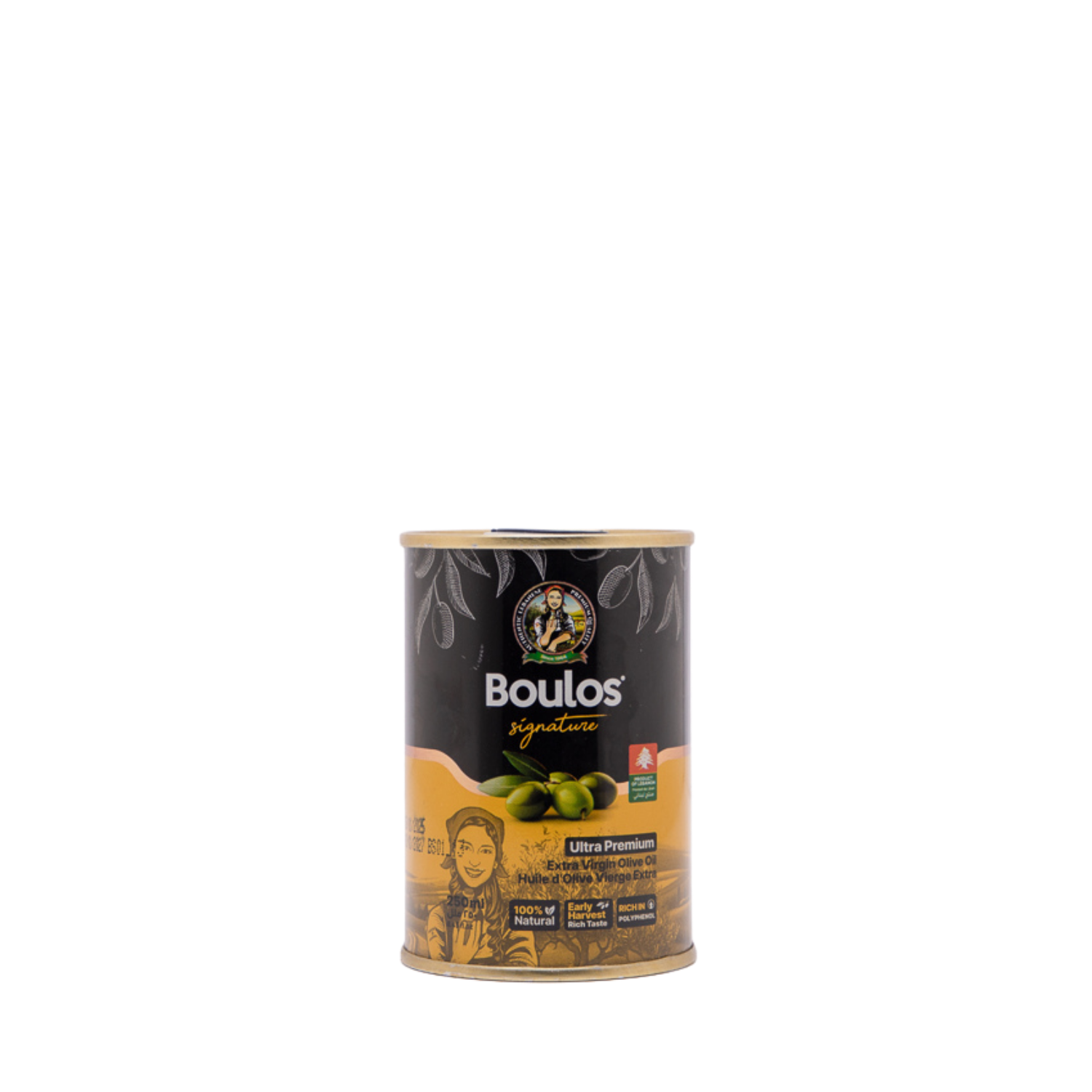 BOULOS Extra Virgin Olive Oil Ultra Premium – “Signature” 250ML Round Printed Metallic Tin