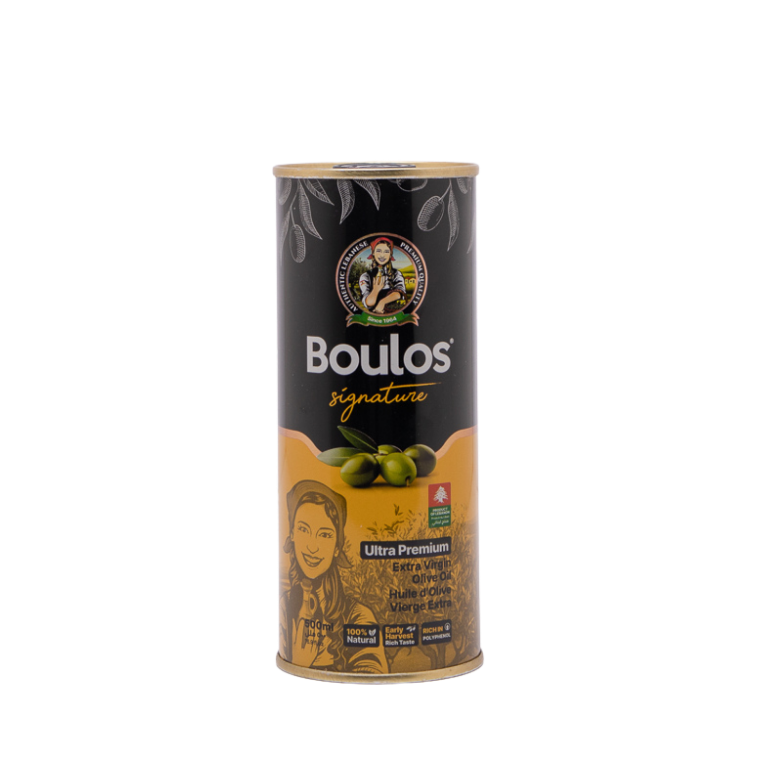 BOULOS Extra Virgin Olive Oil Ultra Premium – “Signature” 500ML Round Printed Metallic Tin