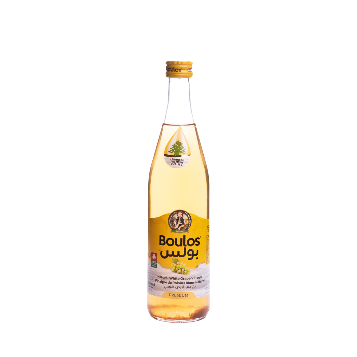 Boulos Natural White Grape Vinegar 500ML Round Glass Bottle