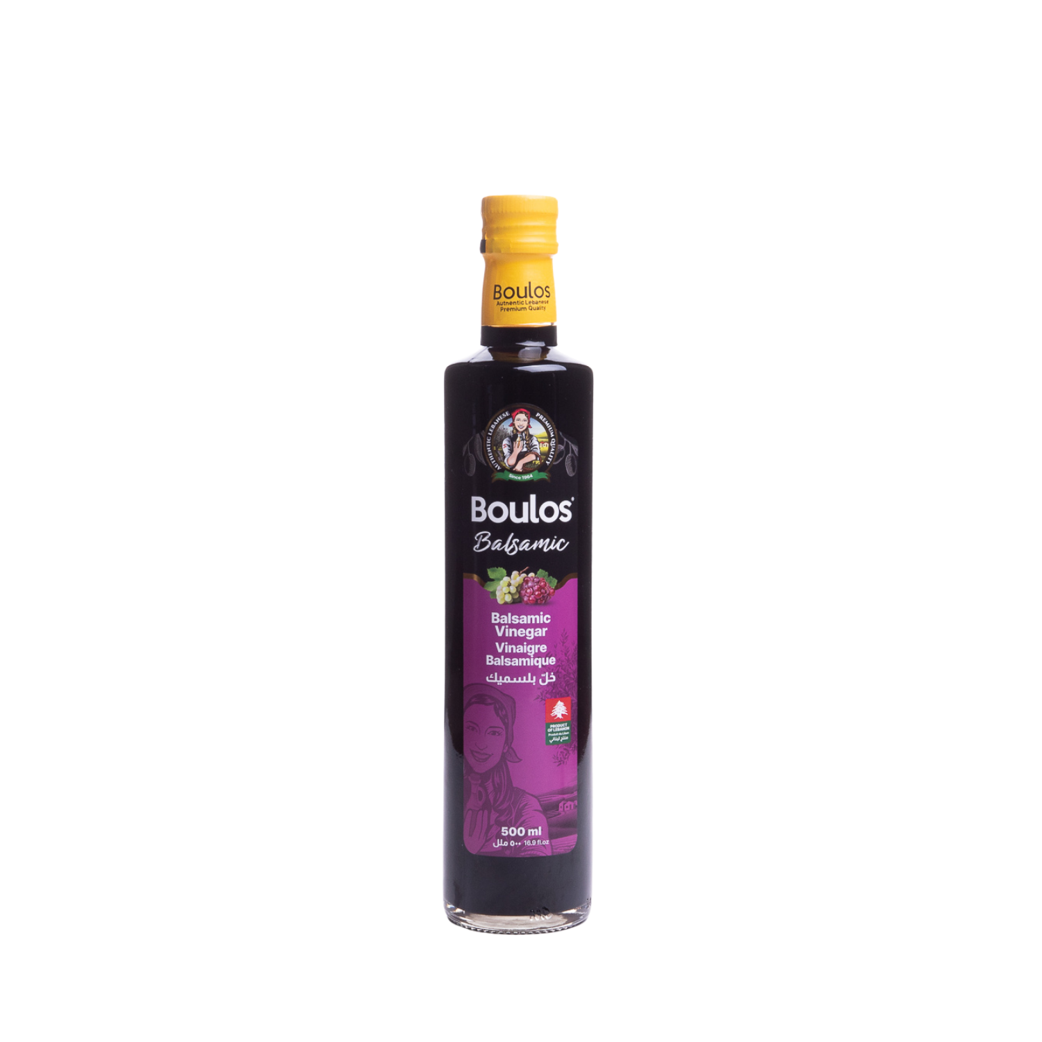 Boulos Premium Natural Balsamic Vinegar (Di Modena) 500 ML "Dorica" Round Clear Glass Bottle